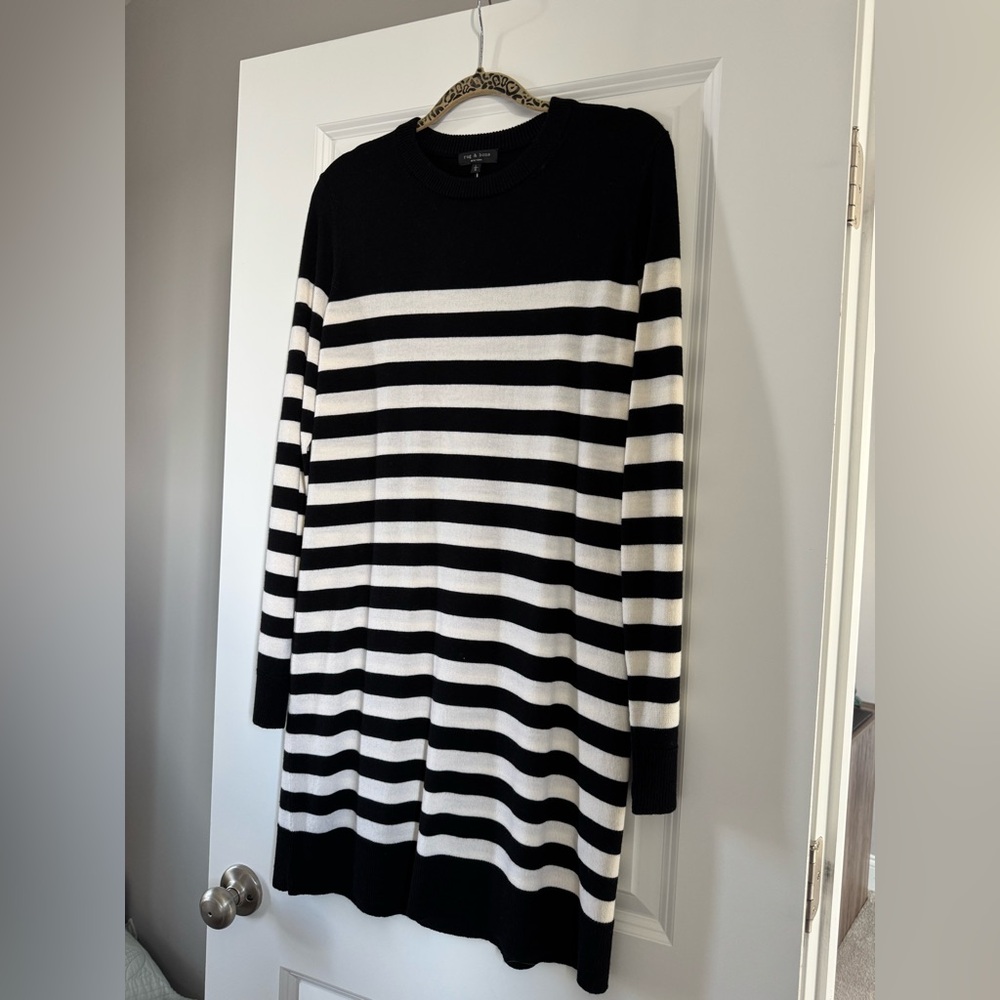 rag & bone Monochrome Striped Long Sleeve Dress